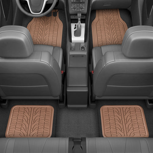 MotorTrend 4-Piece Grand Prix Tire Tread Front Floor Mats and Rear Floor Mats - Heavy Duty, All Weather, Trim to Fit