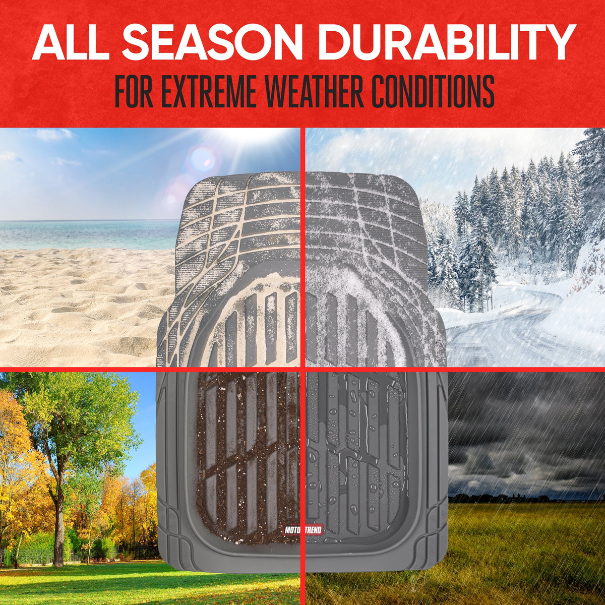 MotorTrend 3-Piece FlexTough Deep Dish Front Floor Mats and Rear Floor Mat - Heavy Duty, All Weather, Trim to Fit