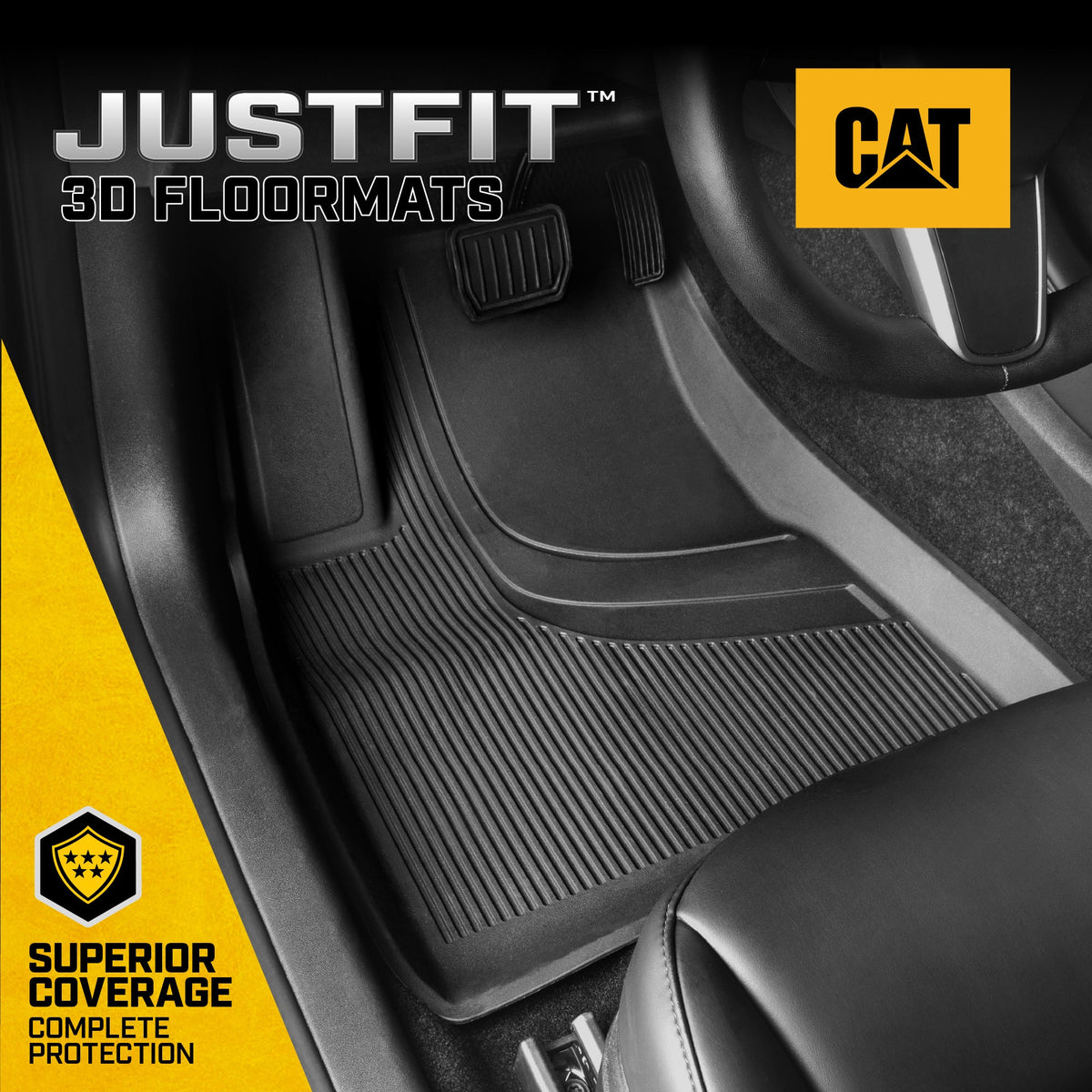 Cat® JustFit™ 3D Floor Mats for Tesla Model 3 2017-2024 - Custom Fit Tesla Model 3 Floor Mats with Extended Coverage Design, Premium Tesla Model