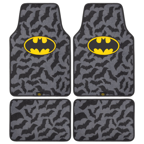 Warner Bros DC Comics 4-Piece Batman Logo with Bat Background Front Floor Mats