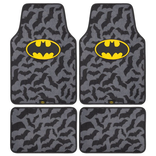 Warner Bros DC Comics 4-Piece Batman Logo with Bat Background Front Floor Mats