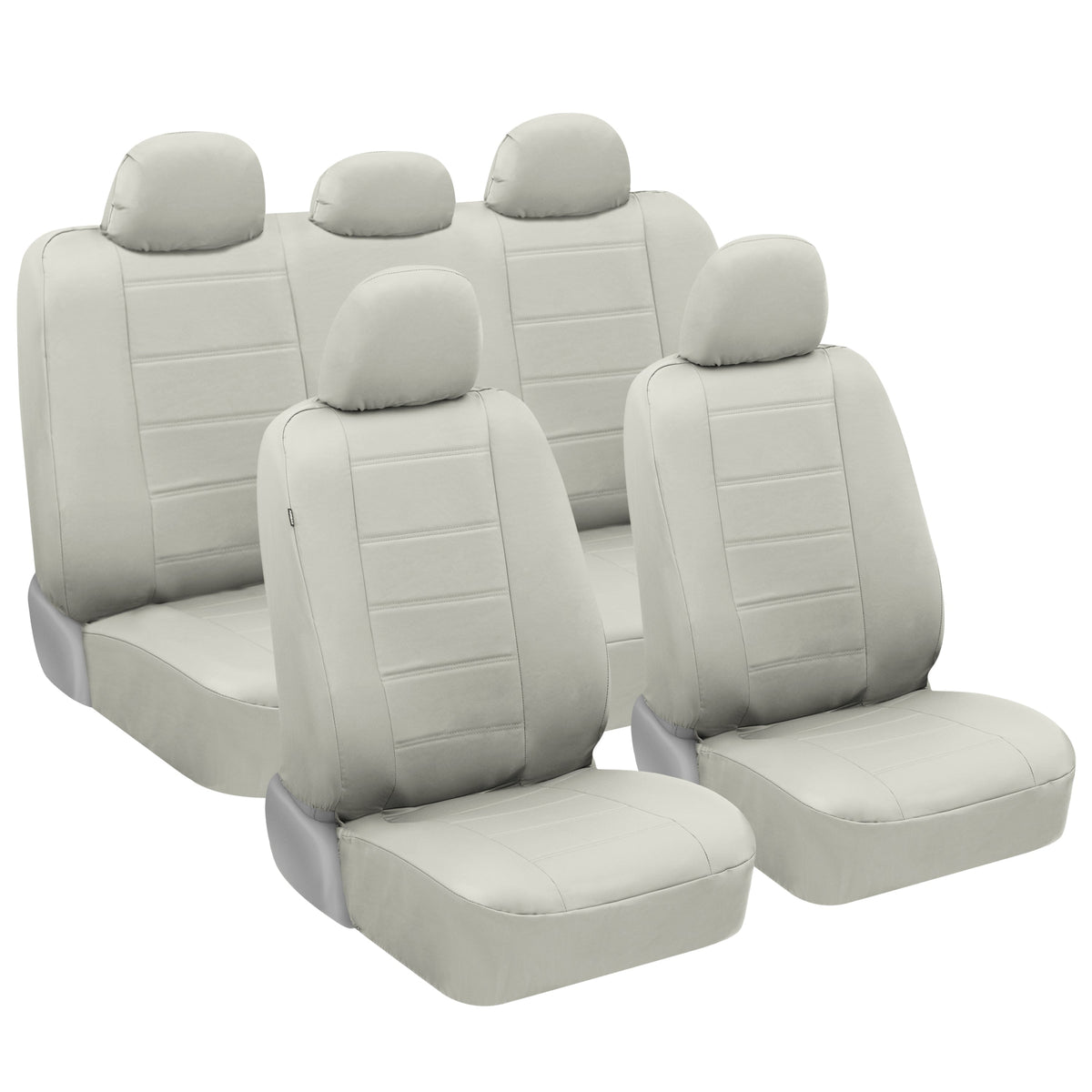 BDK 9-Piece White Leather Car Seat Cover Full Set, Front Seat Cover and Rear Bench Seat Cover, Universal Fit Car Seat Covers for Cars Trucks SUVs