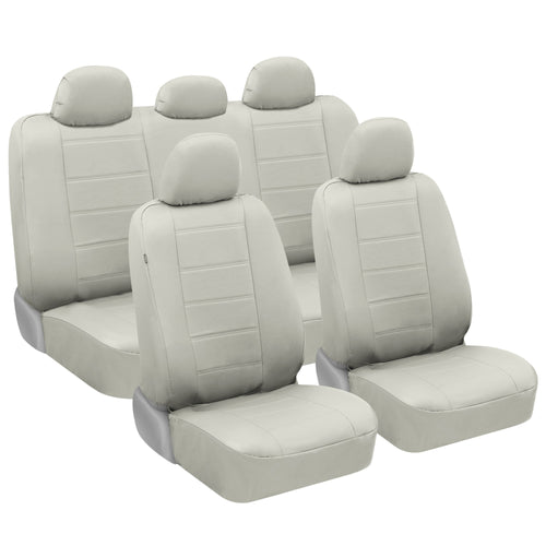 BDK 9-Piece White Leather Car Seat Cover Full Set, Front Seat Cover and Rear Bench Seat Cover, Universal Fit Car Seat Covers for Cars Trucks SUVs