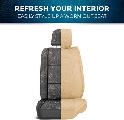 Car Seat Covers - DiamondLux Edition Premium Faux Leather Seat Protectors - Double Cross Stitched Cushioned Automotive Accessories for Trucks