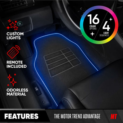 MotorTrend 2-Piece RGB LED Front Floor Mats, 16 Colors 4 Light Modes