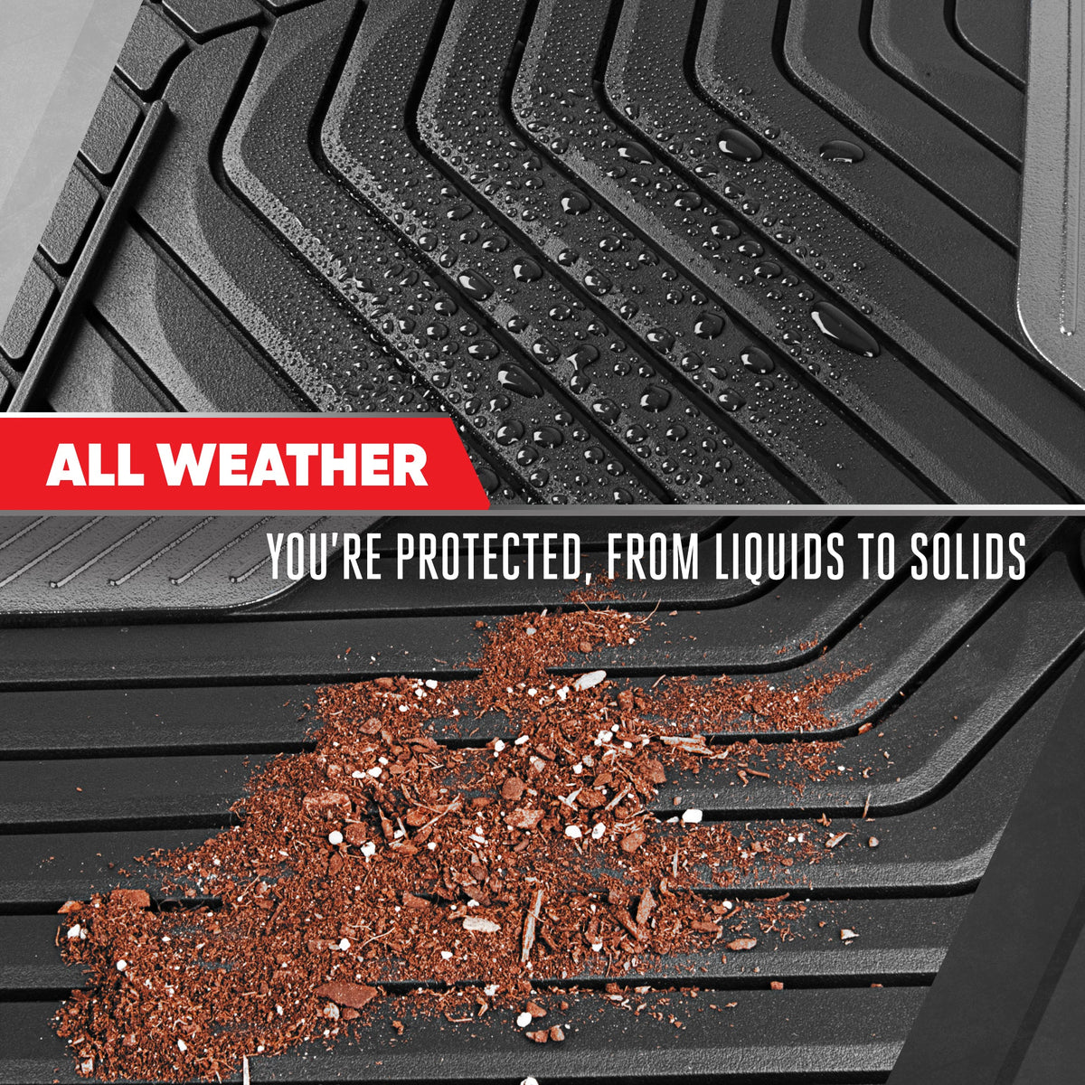 Motor Trend MetallicGuard Car Floor Mats Full Set - Durable Rubber Floor Mats with Silver Metallic Heel Pad, All-Weather Interior Protection for