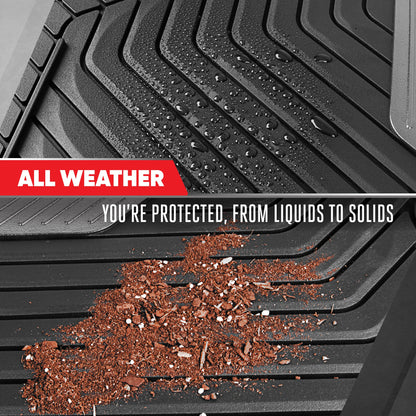 Motor Trend MetallicGuard Car Floor Mats Full Set - Durable Rubber Floor Mats with Silver Metallic Heel Pad, All-Weather Interior Protection for