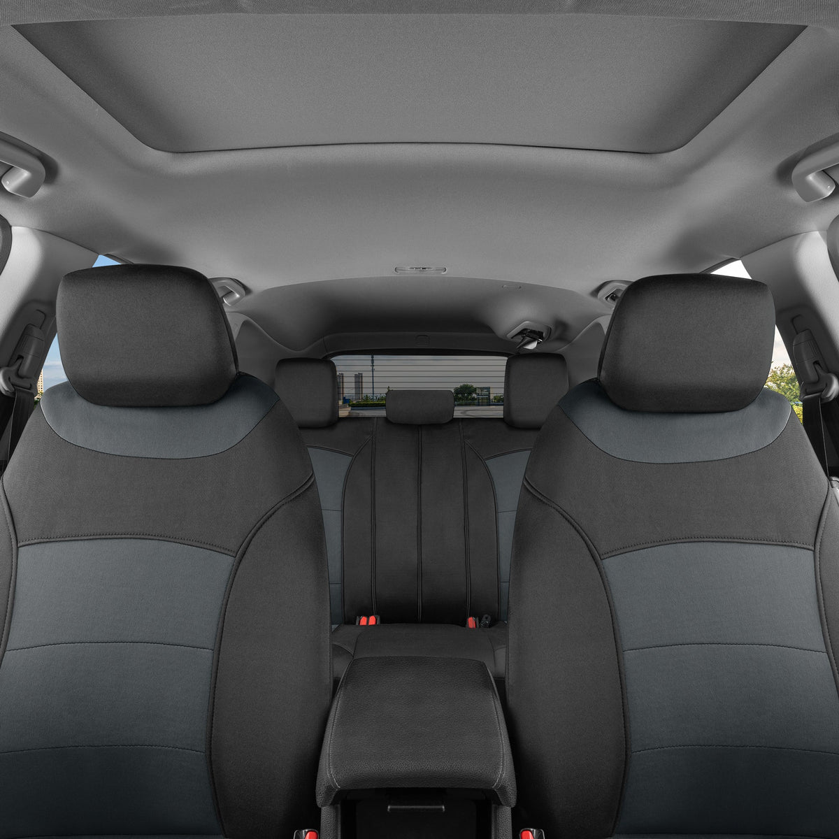 BDK carXS Turismo Car Seat Covers Full Set, Beige Two-Tone Front Seat Covers with Split Rear Bench Back Seat Cover, Automotive Seat Covers for
