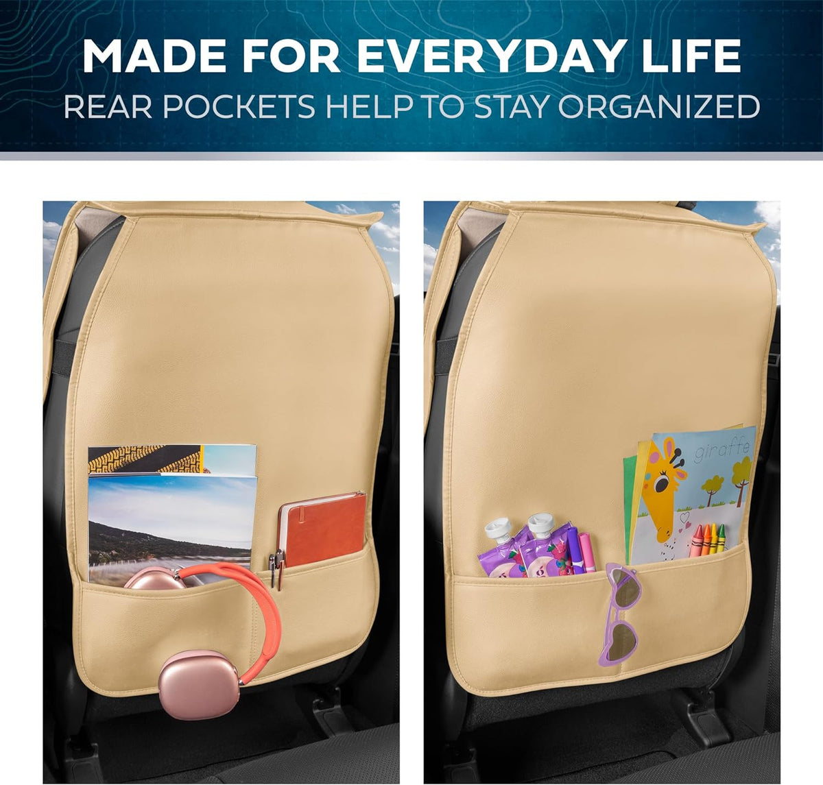 Car Seat Covers - DiamondLux Edition Premium Faux Leather Seat Protectors - Double Cross Stitched Cushioned Automotive Accessories for Trucks