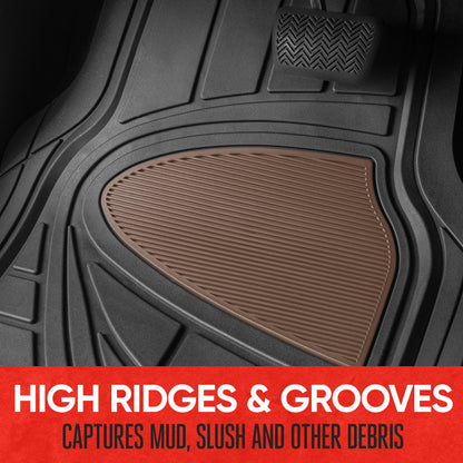 MotorTrend 4-Piece Two-Tone Non-Slip Heel Pad Front Floor Mats and Rear Floor Mats - Heavy Duty, All Weather, Trim to Fit