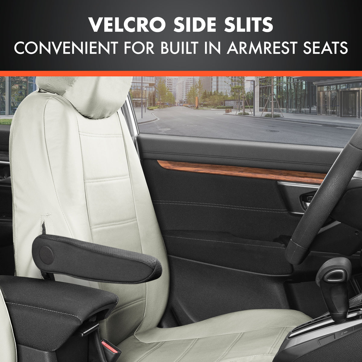 BDK 9-Piece White Leather Car Seat Cover Full Set, Front Seat Cover and Rear Bench Seat Cover, Universal Fit Car Seat Covers for Cars Trucks SUVs