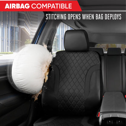 Motor Trend Faux Leather Seat Covers For Trucks, Cars, & SUV - Front Black Car Seat Cover Set - Universal Fit For Most Automotives - Forros Para
