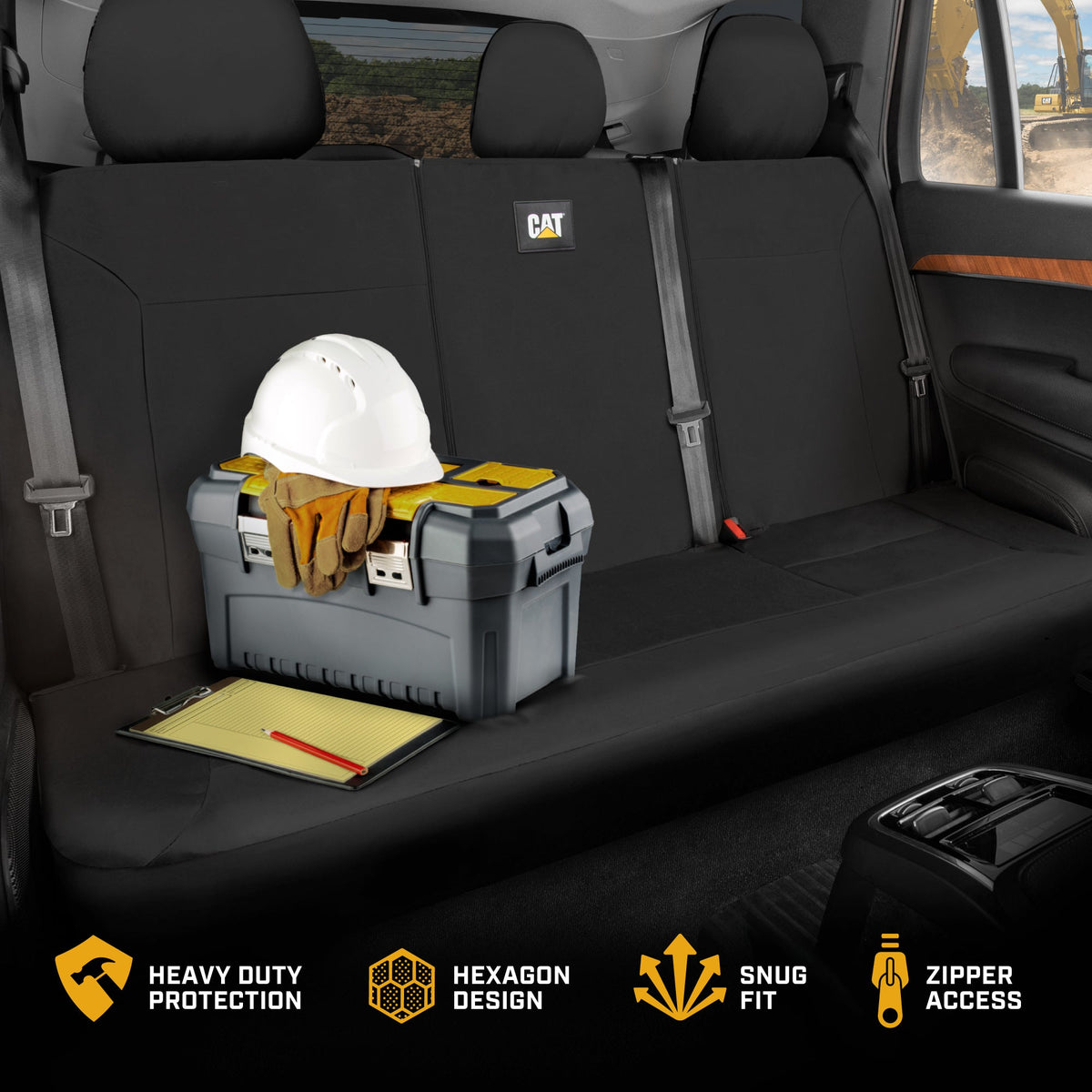 CAT Black Rear Seat Cover for Trucks, Cars & SUVs – Heavy-Duty Oxford Canvas – 60/40 Split Bench Protector – Durable Back Seat Cover for Work