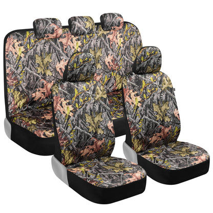 BDK Camo Car Seat Covers Full Set with Camo Car Floor Mats – Complete Interior Protection Set, Realistic Green Forest Camouflage Pattern