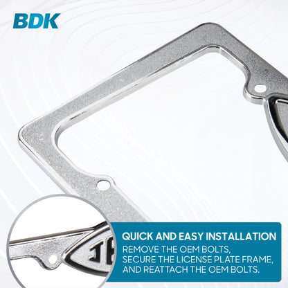 BDK Die-Cast Stainless Metal License Plate Frame/Holder Universal Size - Blank Metal Design (Pack of 2)