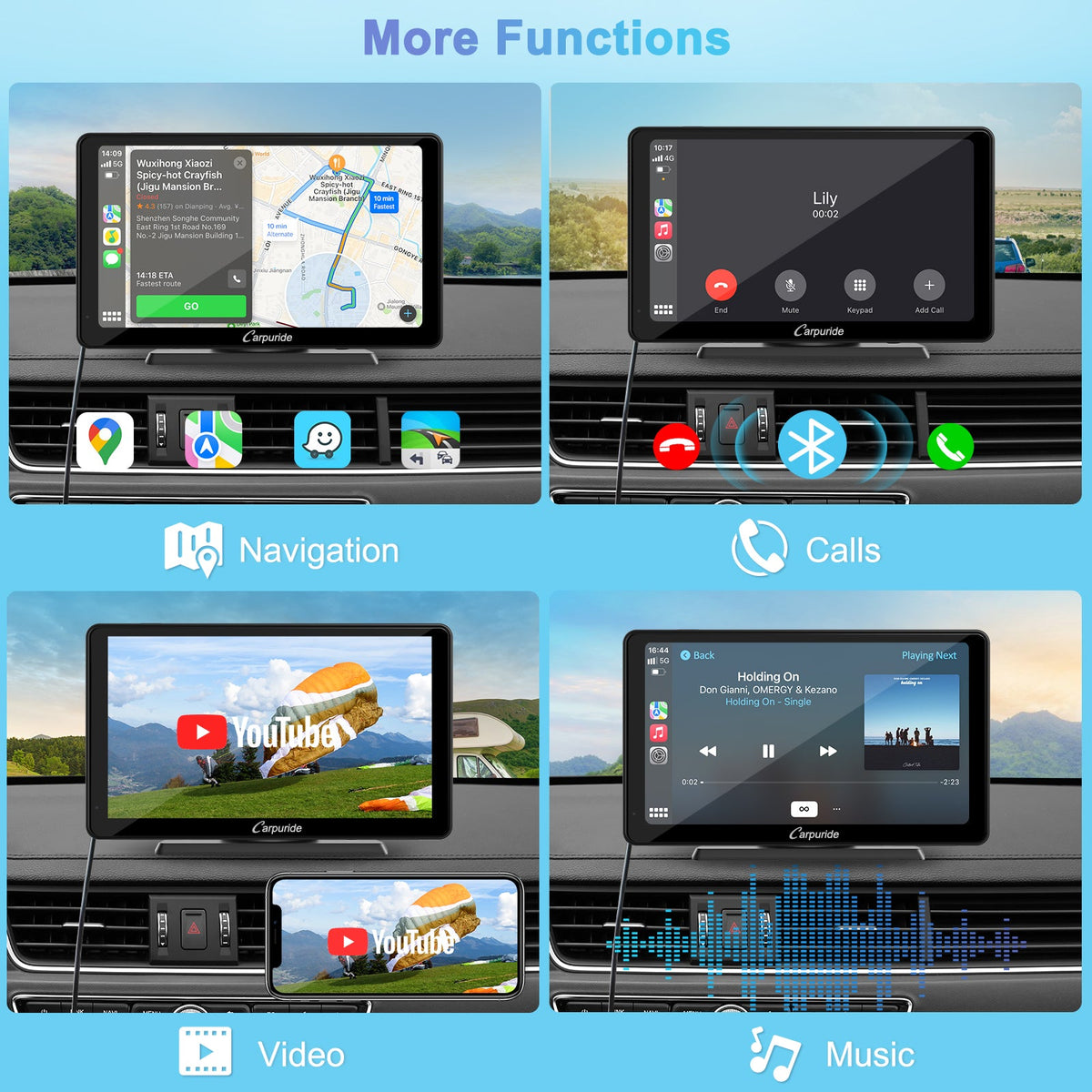 CARPURIDE C3 Portable Smart Multimedia Dashboard Console with Detachable Sunshade and Backup Camera