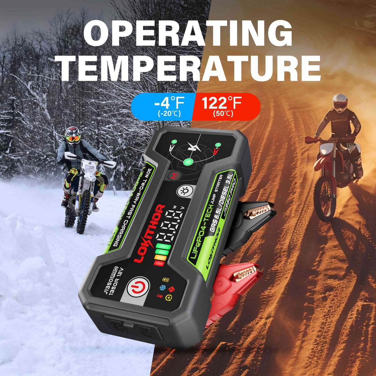 LOKITHOR J1350 PRO LiFePO4 Jump Starter 1350A with 30W Two-way Fast Charging for 6.5L Gas / 3.5L Diesel