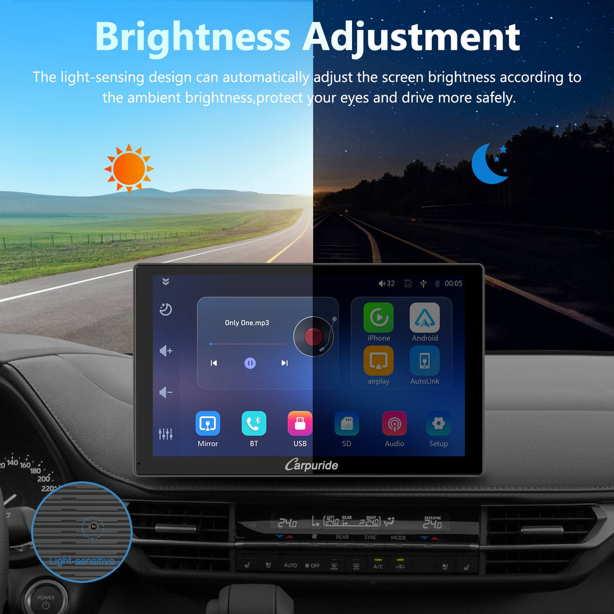 CARPURIDE C98 Portable Smart Multimedia Dashboard Console With Backup Camera