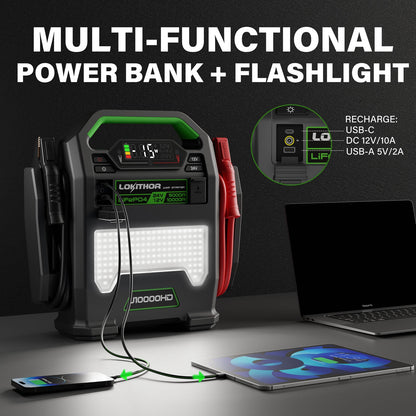 LOKITHOR J10000HD Heavy Duty Jump Starter 12V 10000A / 24V 5000A with Auto-Sensing Booster for Semi-Trucks & Large Engines