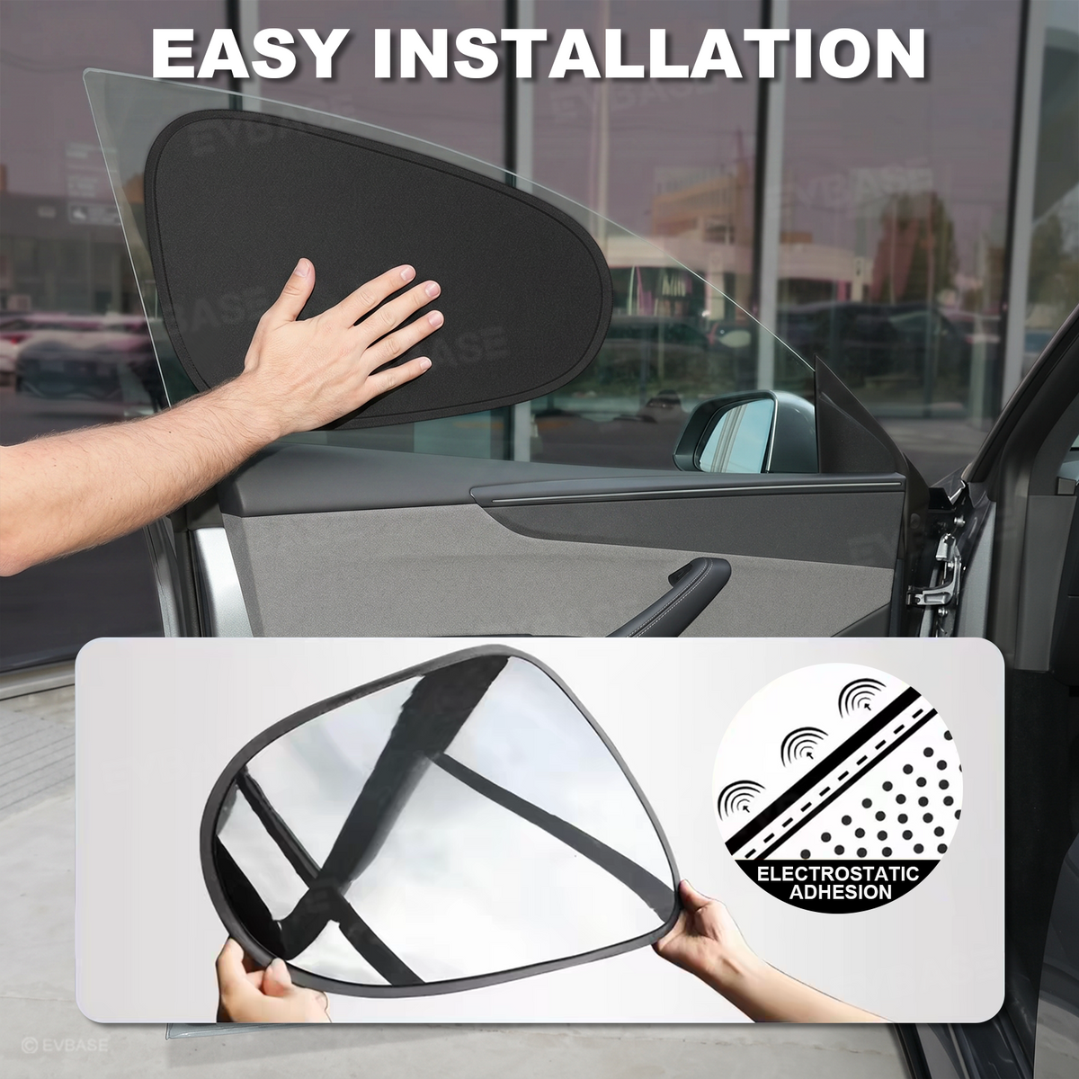 EVBASE Model Y Juniper Front & Rear Side Window Shades Static Cling Window Sunshade UV Protection & Heat Reduction for Tesla