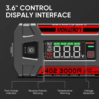 LOKITHOR J402 Portable Jump Starter 3000A Peak with ConnectMax Tech for 9.0L Gas/7.0L Diesel
