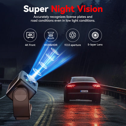 Redtiger 2CH A4 4K+1080P 5.8GHz WIFI Voice Control Dash Cam