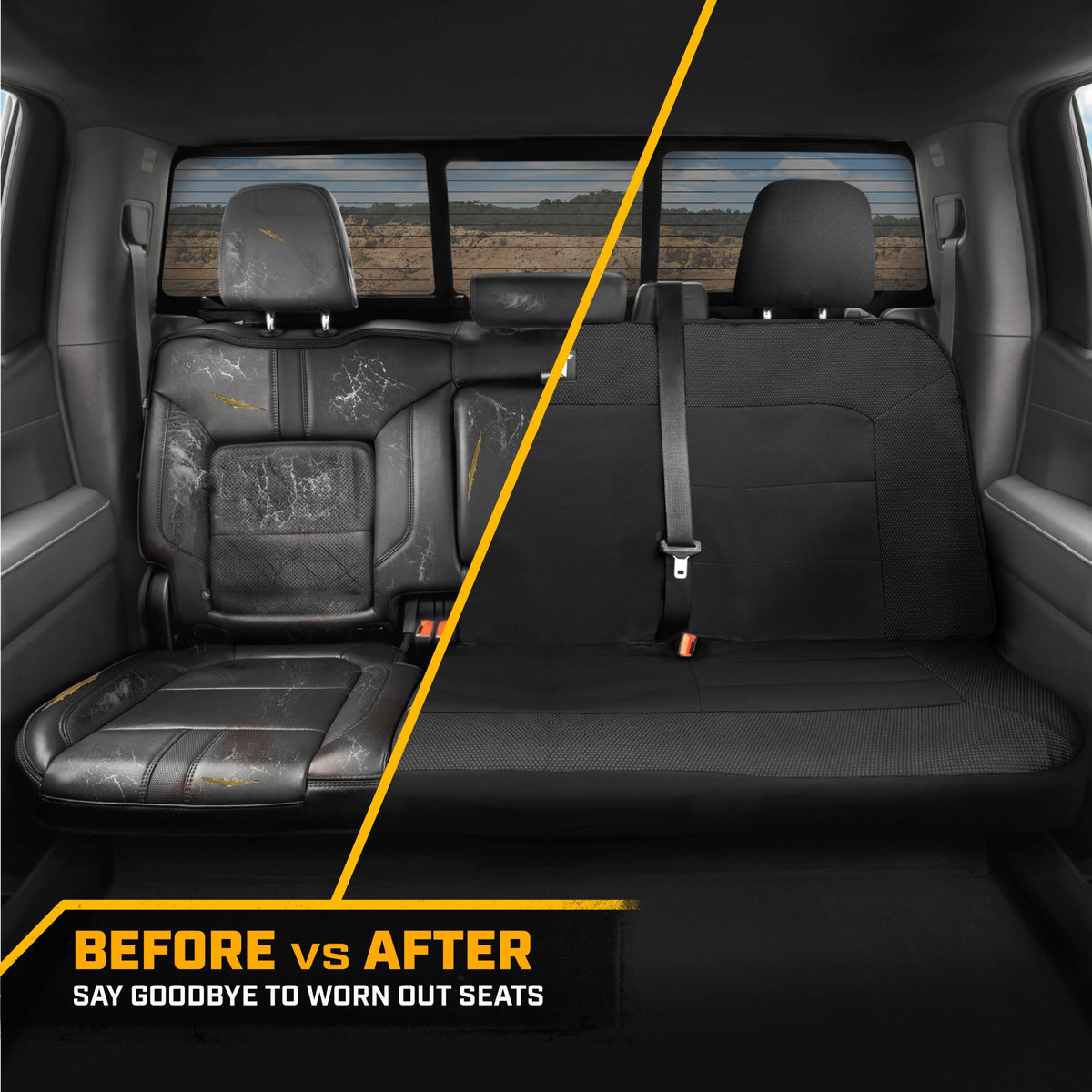 Cat Flexfit Black Rear Seat Cover for Car - Durable Canvas & Mesh Design 60/40 Split Bench Protector for Cars, Trucks & SUVs - Back Seat Cover