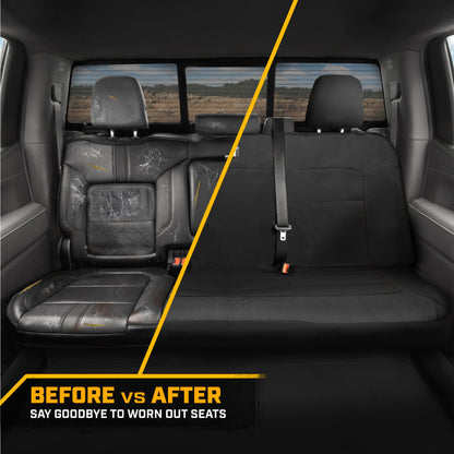 Cat Flexfit Black Rear Seat Cover for Car - Durable Canvas & Mesh Design 60/40 Split Bench Protector for Cars, Trucks & SUVs - Back Seat Cover