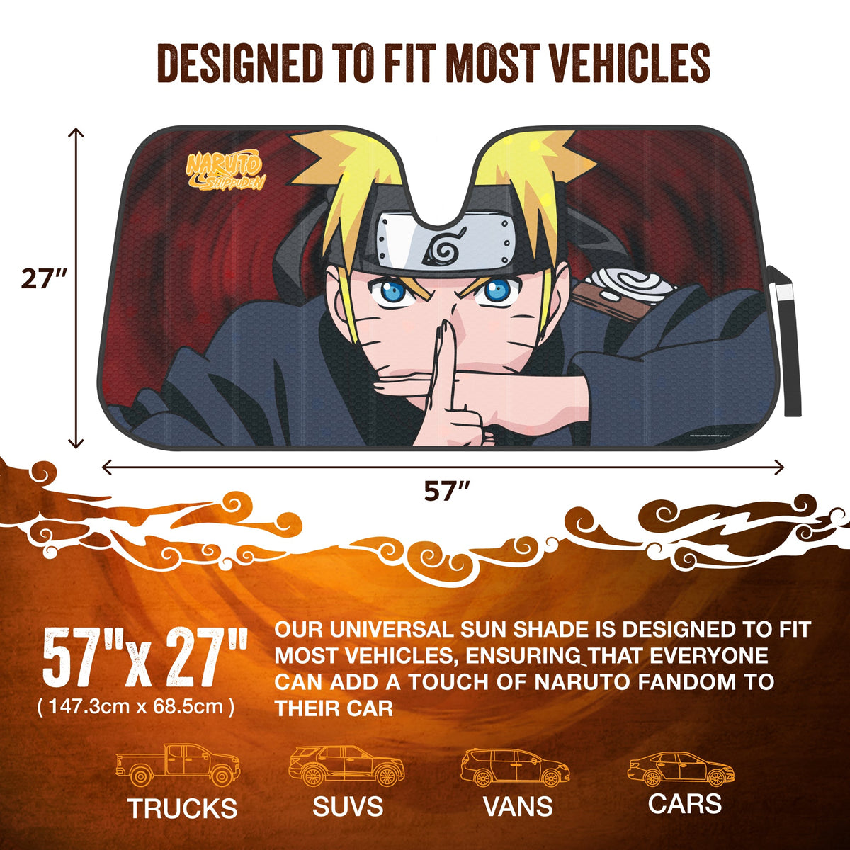 Naruto Shippuden Officially Licensed Windshield Sun Shade - Car Sun Shade Fits Most Autos, Trucks, SUV, & Van - Akatsuki Naruto Merch & Anime