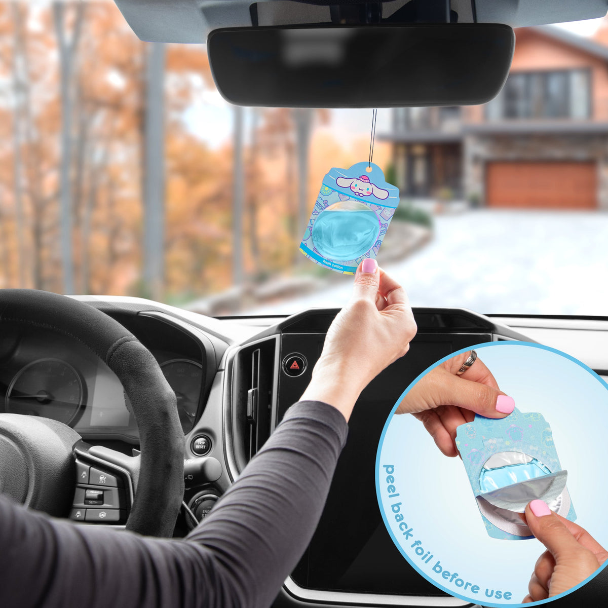 Hello Kitty and Friends Car Air Freshener (Cinnamoroll - Fresh Cotton) Hanging Gel Area Deodorizer, Long-Lasting Car Scents Air Freshener, Cute