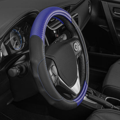 MotorTrend GripDrive Carbon Fiber Weave Ergonomic Grip Steering Wheel Cover (Fits 14.5" - 15.5")
