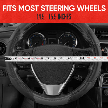 MotorTrend GripDrive Carbon Fiber Weave Ergonomic Grip Steering Wheel Cover (Fits 14.5" - 15.5")