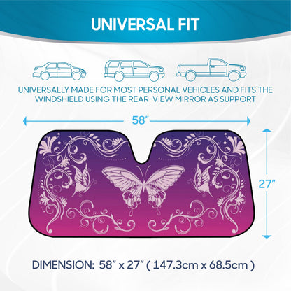 BDK Pink/Purple Butterfly Front Windshield Sunshade (58" x 27")