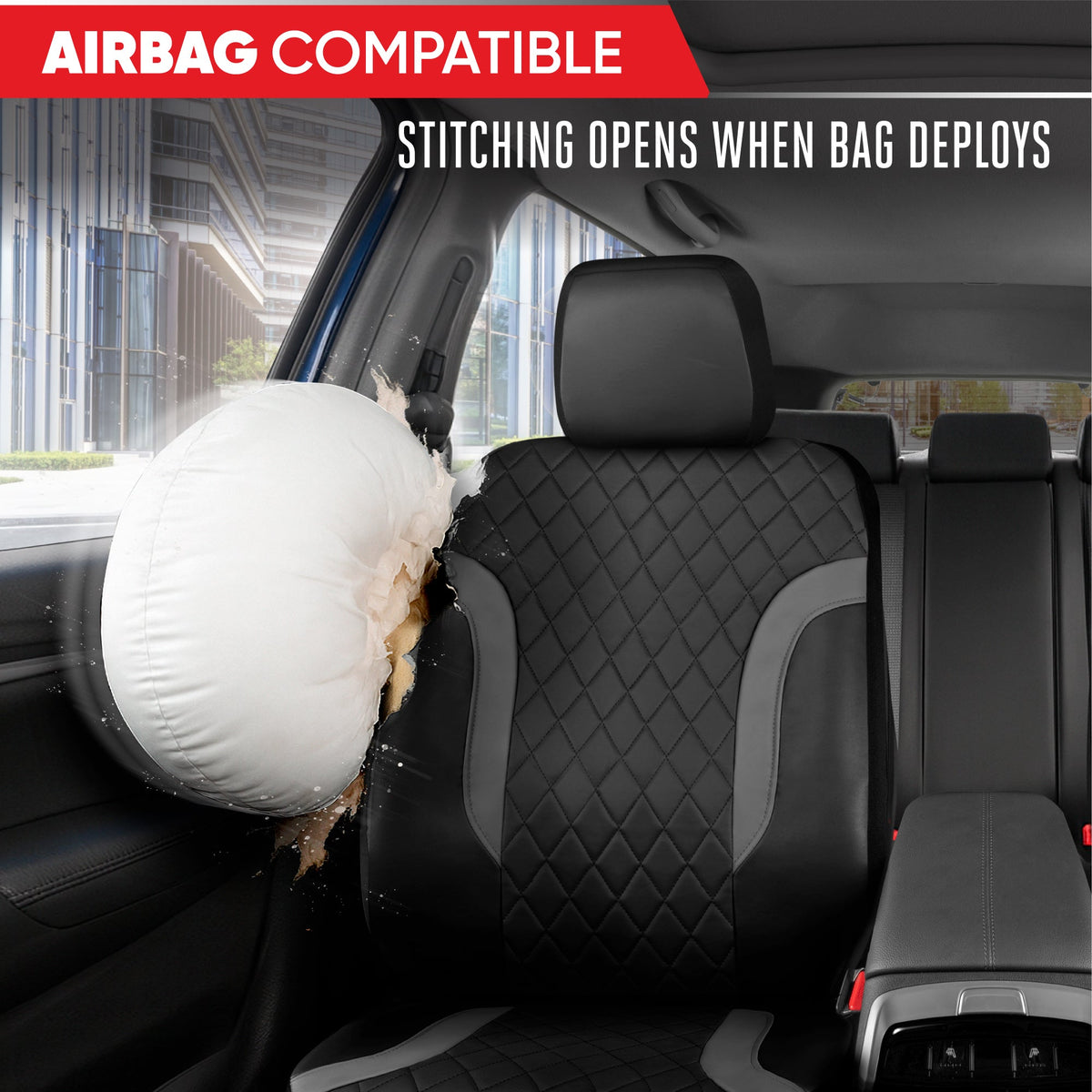 Motor Trend Faux Leather Seat Covers For Trucks, Cars, & SUV - Front Black & Gray Car Seat Cover Set - Universal Fit For Most Automotives