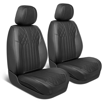 MotorBox Elite Edition Faux Leather & Suede Seat Covers for Cars, Trucks, & SUV - 2 Black Car Seat Covers for Front Seats - Universal Fit Car
