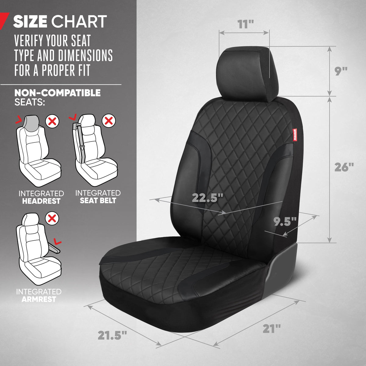 Motor Trend Faux Leather Seat Covers For Trucks, Cars, & SUV - Front Black Car Seat Cover Set - Universal Fit For Most Automotives - Forros Para