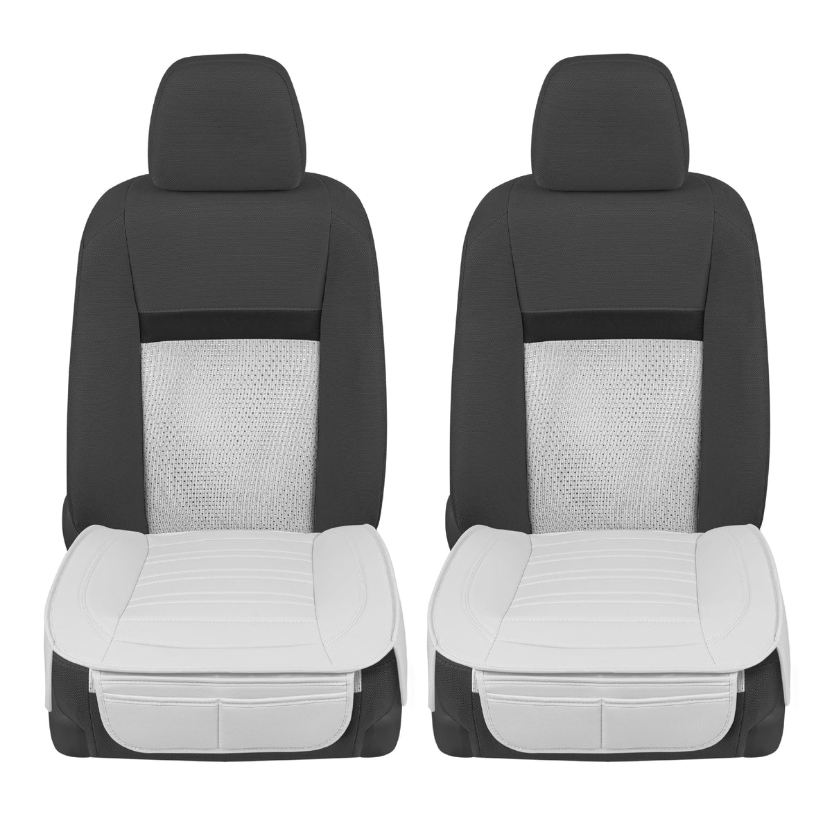 Motor Trend Faux Leather Front Seat Cover for Cars - Set of 2 White Front Car Seat Covers for SUV & Truck with Storage Pockets - Automotive Car