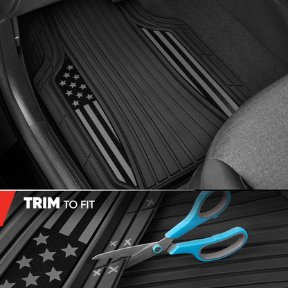 Motor Trend Flag Floor Mats Full Set - Durable Black Rubber Car Floor Mats for Trucks Cars SUV with Two Tone Accent, All Weather Interior