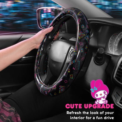 Hello Kitty Steering Wheel Cover, Official Sanrio Car Steering Wheel Cover with Universal Size 14.5 - 15.5, Cute Black Steering Wheel Cover for