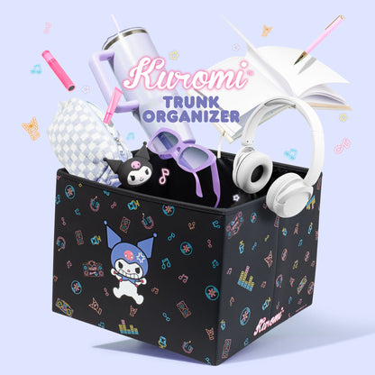 Sanrio Kuromi Car Trunk Organizer and Storage Bin - Collapsible Compartment, Heavy Duty, Fold Up for Easy Storage, Automotive Seat Cargo for