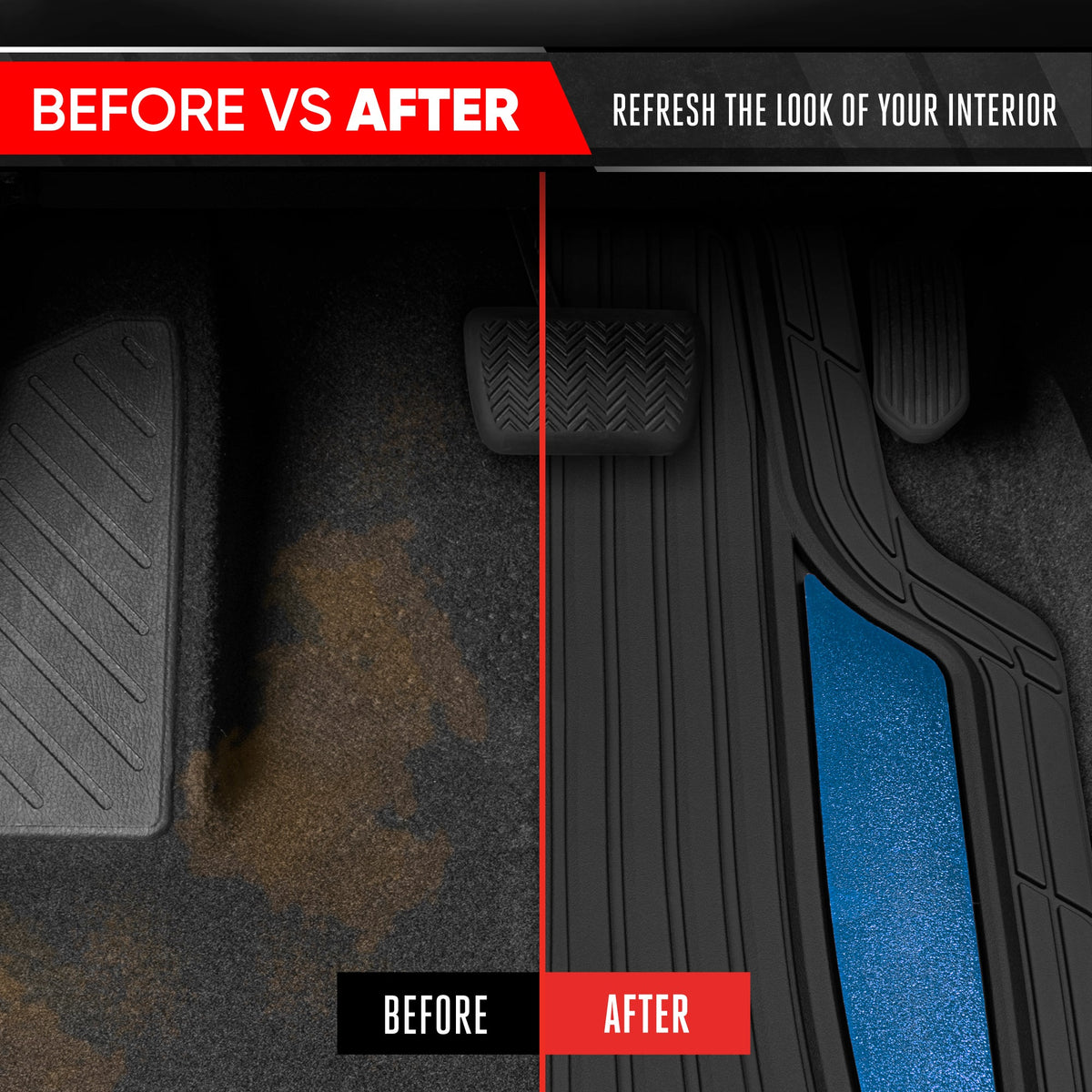 Motor Trend ChromeTech Car Floor Mats Full Set - Durable Rubber Floor Mats for Cars with Two Tone Accent, All Weather Interior Protection for