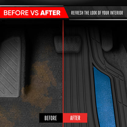 Motor Trend ChromeTech Car Floor Mats Full Set - Durable Rubber Floor Mats for Cars with Two Tone Accent, All Weather Interior Protection for