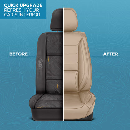 MotorBox Elite Edition Faux Leather Seat Covers for Cars, Trucks, & SUV - 2 Beige Car Seat Covers for Front Seats - Universal Fit Car Accessories