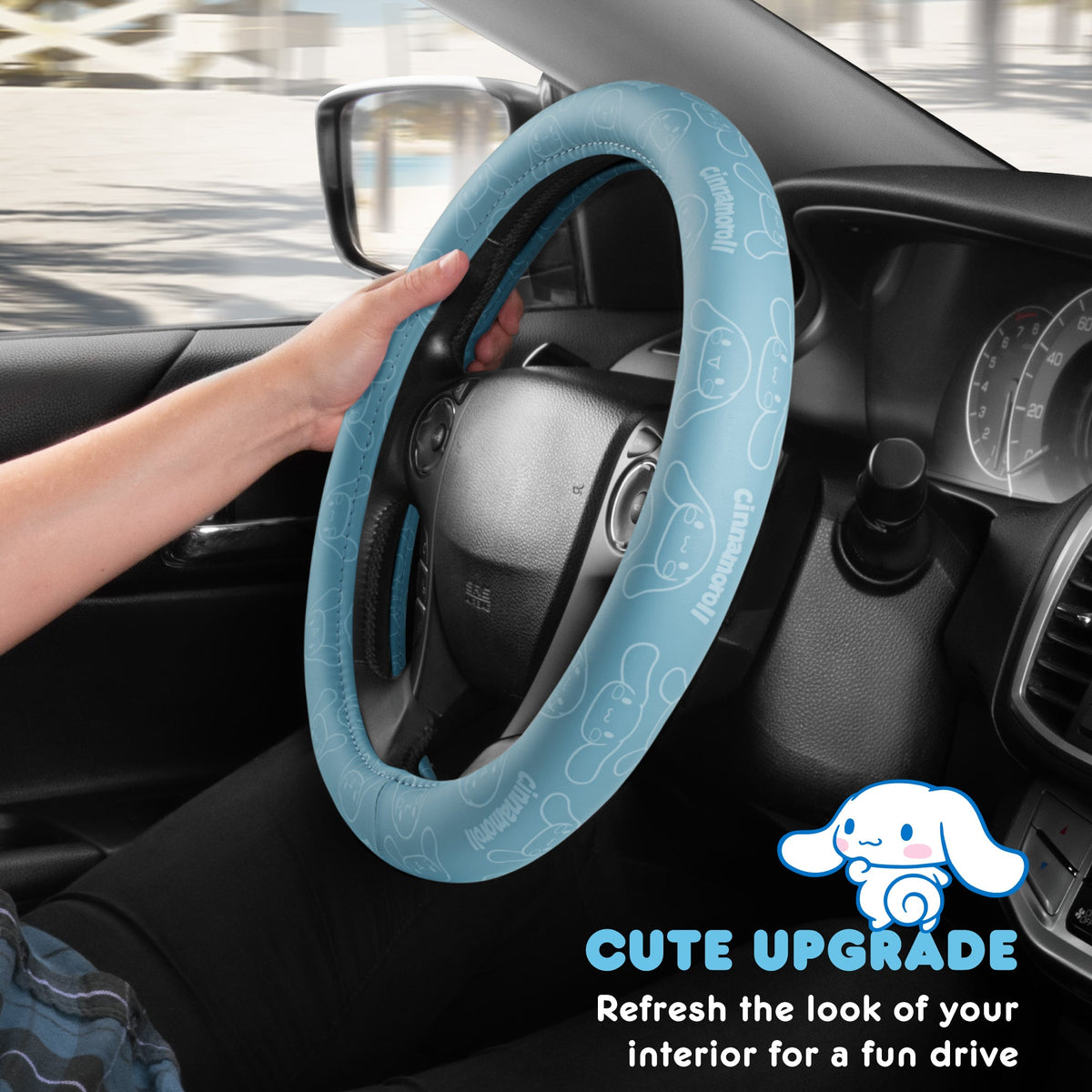 Cinnamoroll Steering Wheel Cover, Official Sanrio Car Steering Wheel Cover with Universal Size 14.5 - 15.5, Cute Blue Steering Wheel Cover for