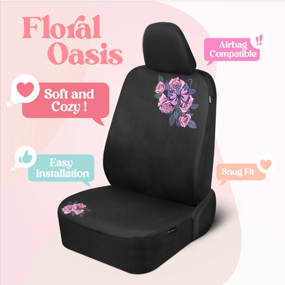 Pink Butterfly & Flowers Car Seat Covers, Cute Car Accessories for Women Front Seat Covers for Car Fits most Cars Trucks Vans SUV Embroidered Design