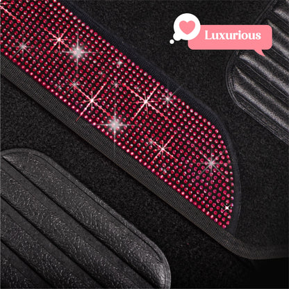Carbella 4-Piece Diamond Bling Front Floor Mats and Rear Floor Mats - Red