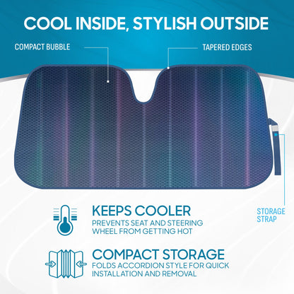 BDK Iridescent Mermaid, Hologram Foil, Chameleon Front Windshield Sun Shade, Double Bubble Accordion Folding Auto Sunshade for Car Truck SUV 58 x