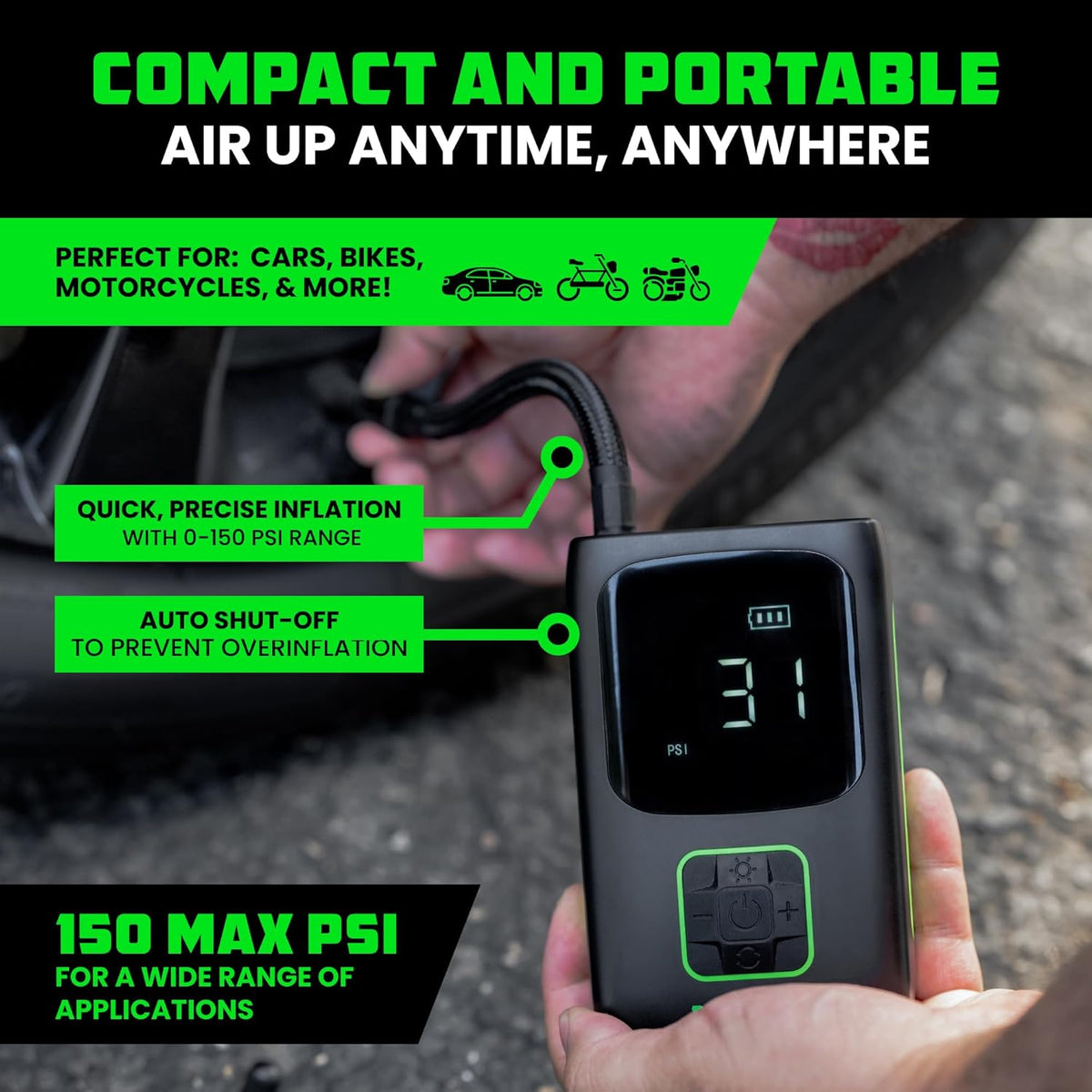 Rhino USA 150 PSI Portable Tire Inflator