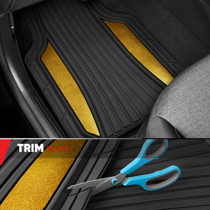 Motor Trend ChromeTech Car Floor Mats Full Set - Durable Rubber Floor Mats for Cars with Two Tone Accent, All Weather Interior Protection for