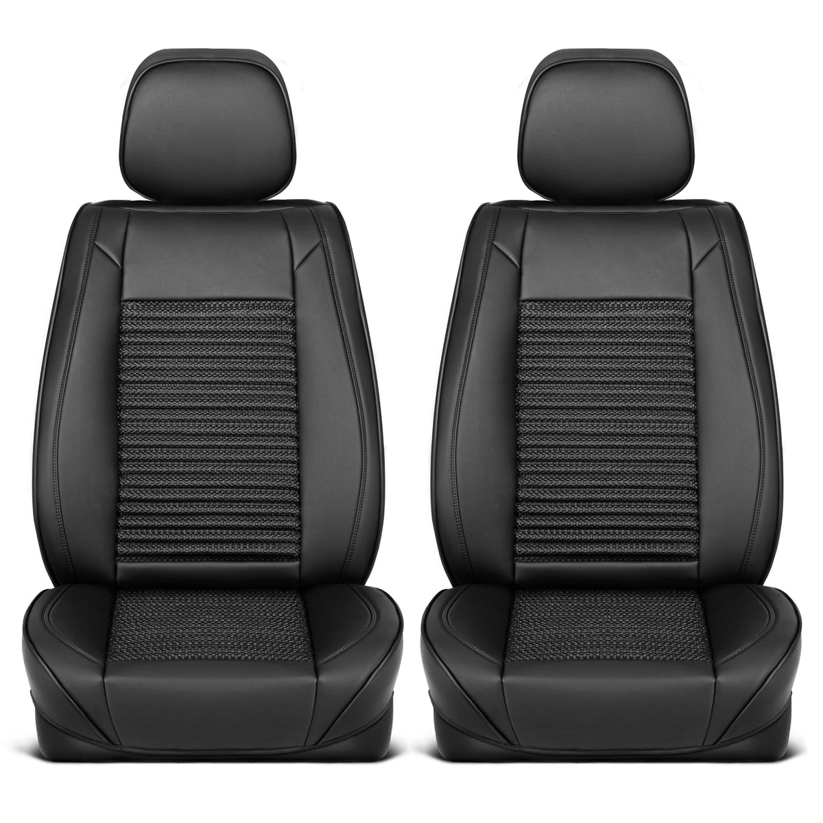 MotorBox Elite Edition Faux Leather & All Weather Wicker Seat Covers for Cars, Trucks, & SUV - 2 Black Car Seat Covers for Front Seats